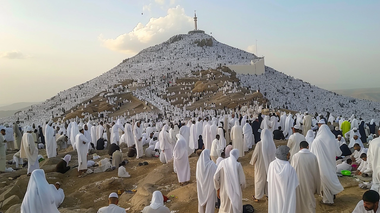 Muslim Pilgrims Gather at Mount Arafat for Sacred Hajj Ritual